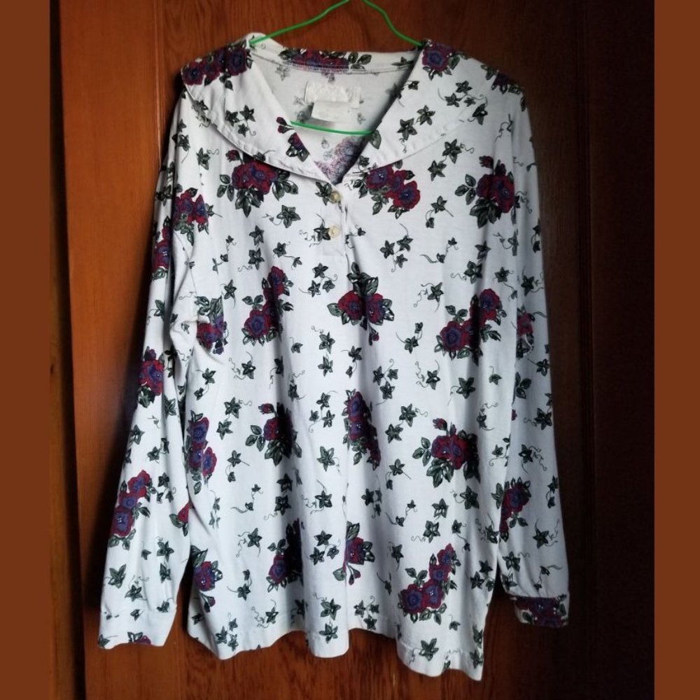 Rare, vintage 80s, floral blouse, S, M, L, rounded collar, Northern Reflections